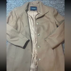 Lands’ End Wool Blend Coat Women’s 14 Tan Camel Long Button Up Jacket